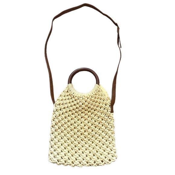 Sigrid Olsen Bohemian Crochet Macrame Crossbody Handbag Real Wood Handles - Picture 1 of 11